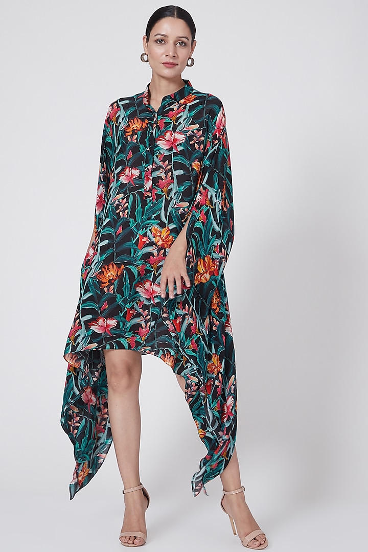 Black Tropical Printed Tunic by First Resort by Ramola Bachchan