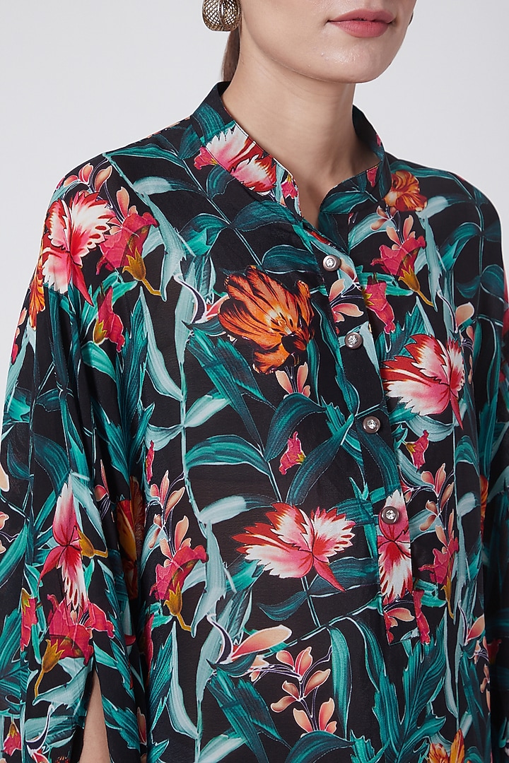 Black Tropical Printed Tunic by First Resort by Ramola Bachchan at Pernia's Pop Up Shop