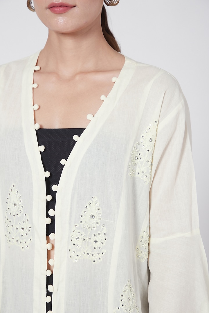 Beige Crystal Embellished Jacket by First Resort by Ramola Bachchan at Pernia's Pop Up Shop