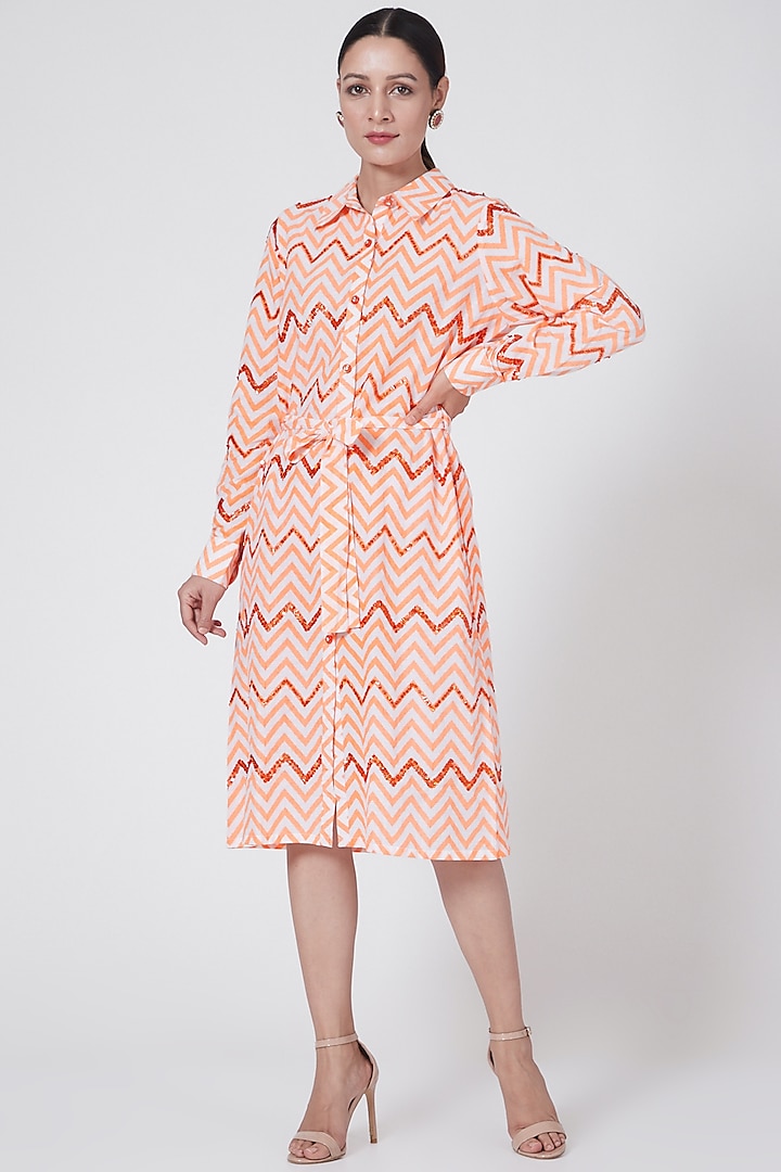 Orange Embroidered Shirt Dress by First Resort by Ramola Bachchan