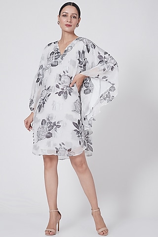 White & Black Rose Printed Top by First Resort by Ramola Bachchan