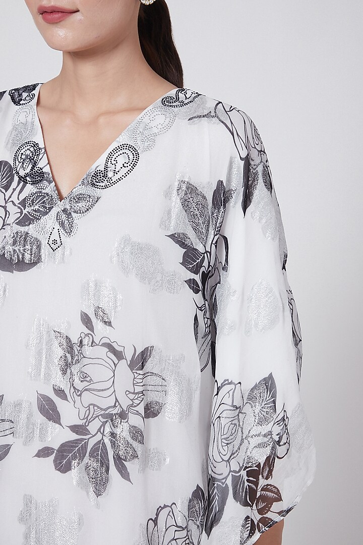 White & Black Rose Printed Top by First Resort by Ramola Bachchan at Pernia's Pop Up Shop