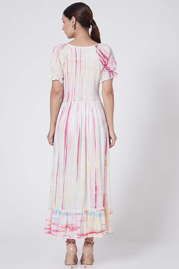 White Tie-Dye Smocked Summer Dress by First Resort by Ramola Bachchan at Pernia's Pop Up Shop