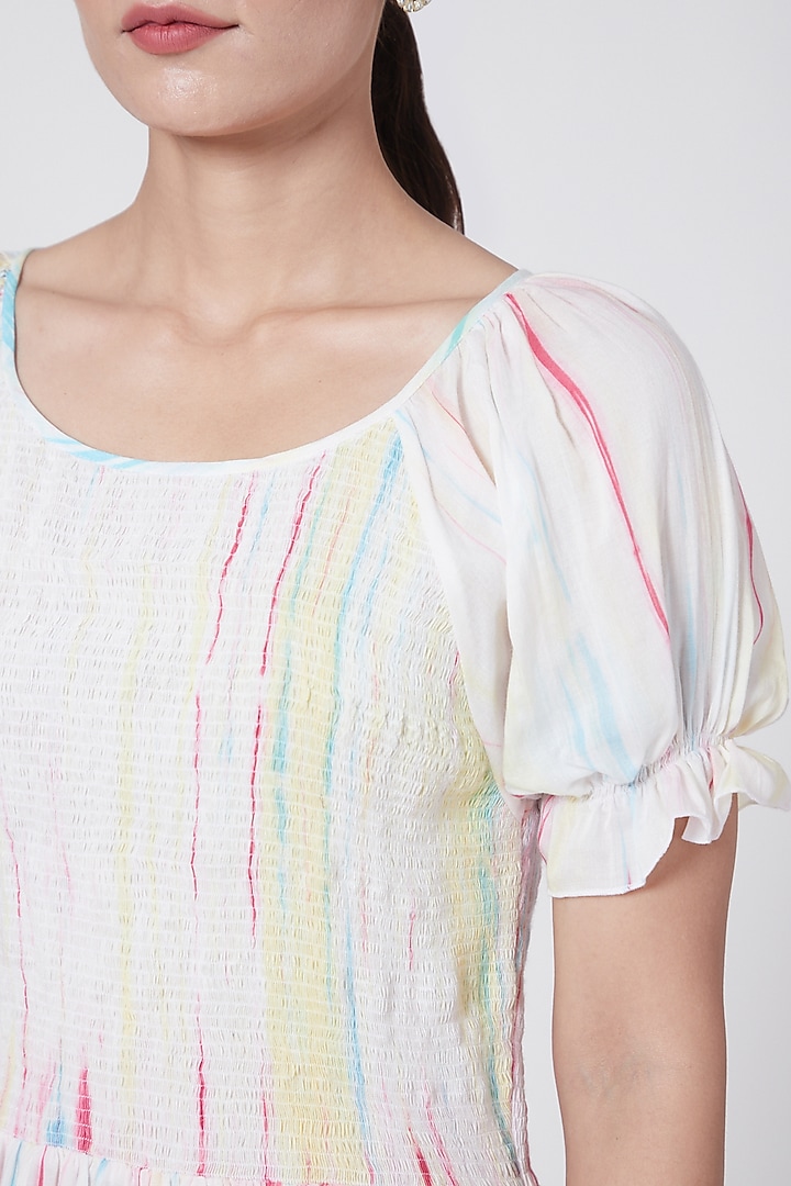 White Tie-Dye Smocked Summer Dress by First Resort by Ramola Bachchan at Pernia's Pop Up Shop