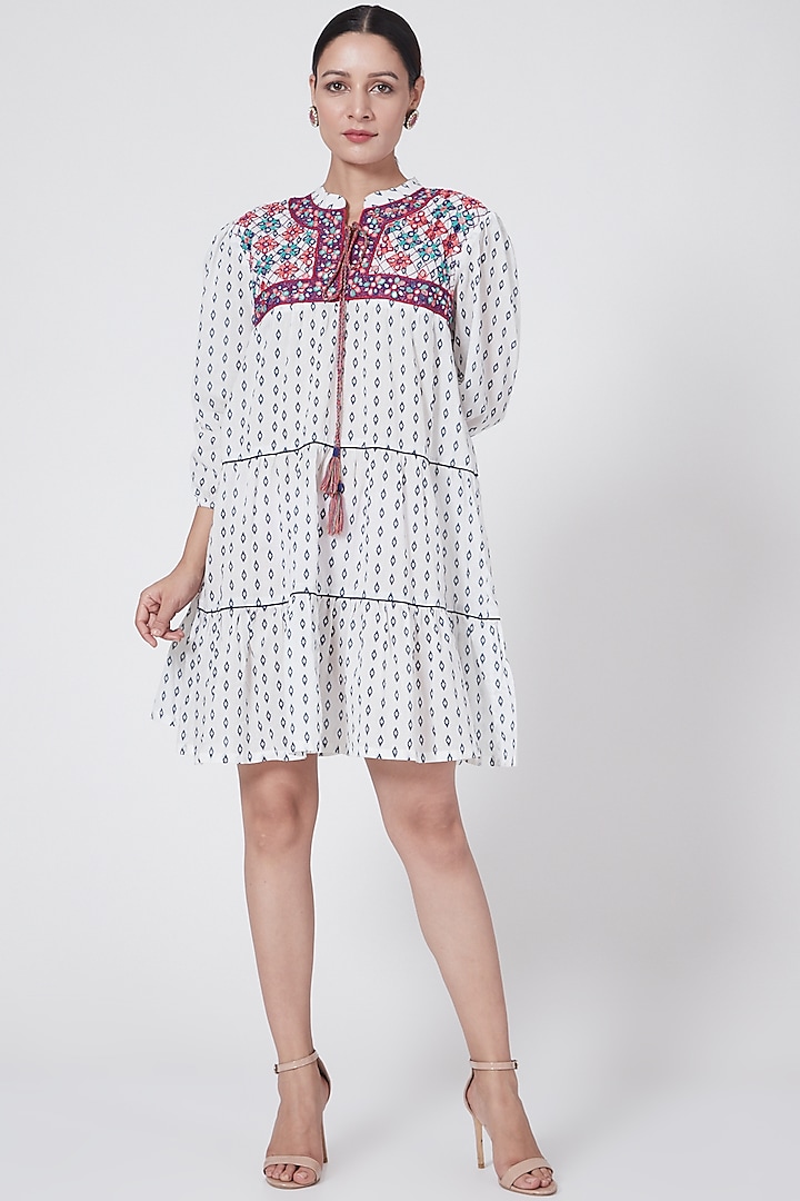 White Mirror Embroidered Ruffled Dress by First Resort by Ramola Bachchan