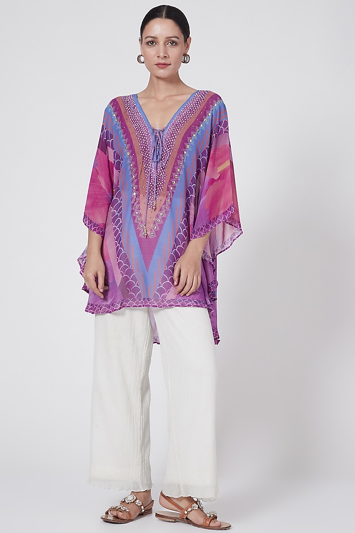 Purple Floral Embellished Tunic by First Resort by Ramola Bachchan