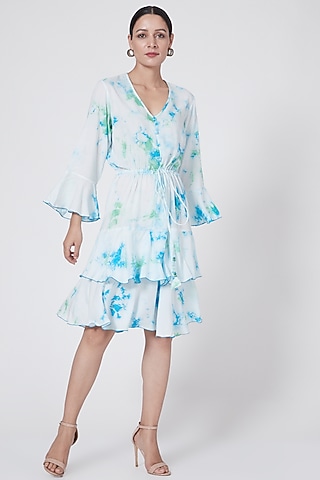 White Dress With Tie-Dyed Frills by First Resort by Ramola Bachchan