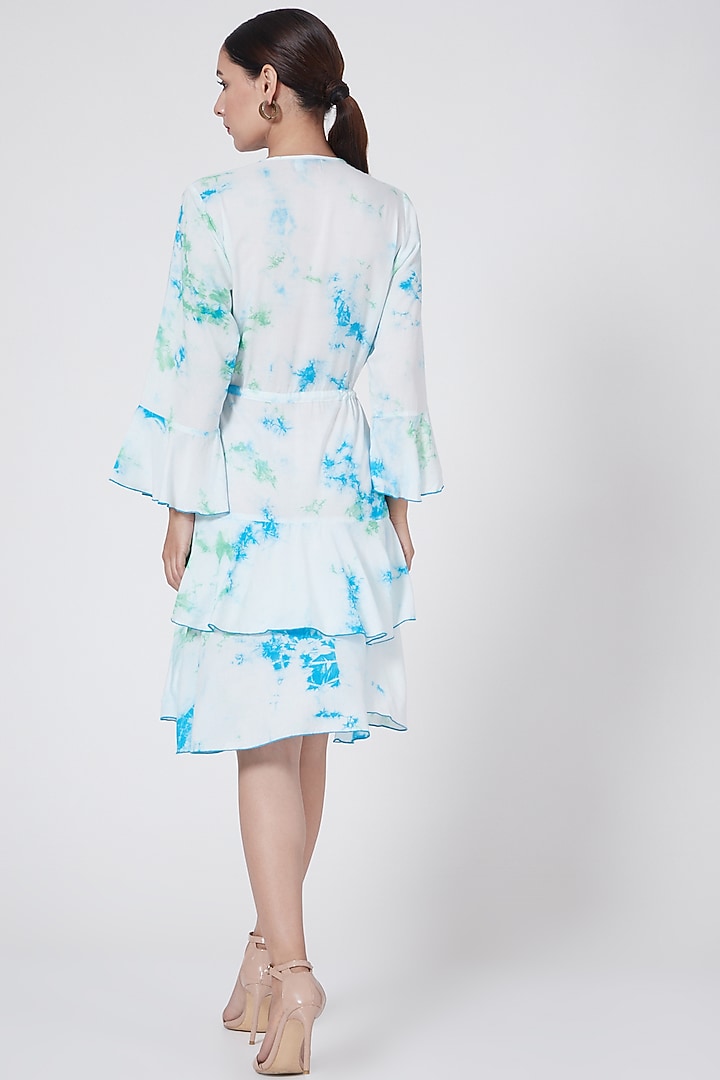 White Summer Dress With Tie-Dyed Frills by First Resort by Ramola Bachchan at Pernia's Pop Up Shop