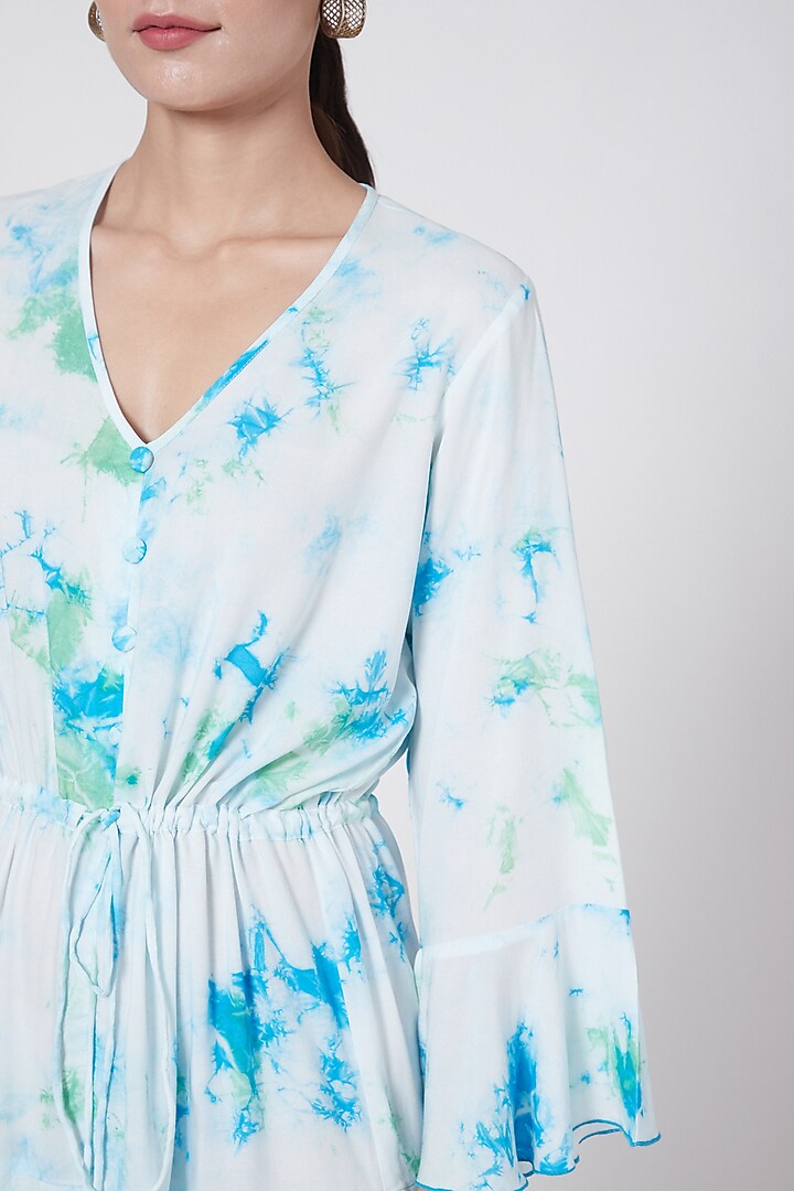White Summer Dress With Tie-Dyed Frills by First Resort by Ramola Bachchan at Pernia's Pop Up Shop