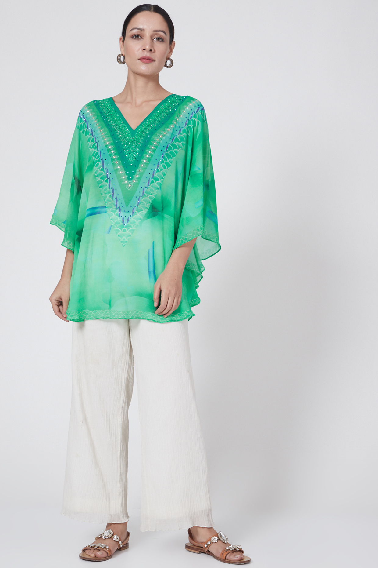 Turquoise Floral Printed Tunic by First Resort by Ramola Bachchan at Pernia's Pop Up Shop