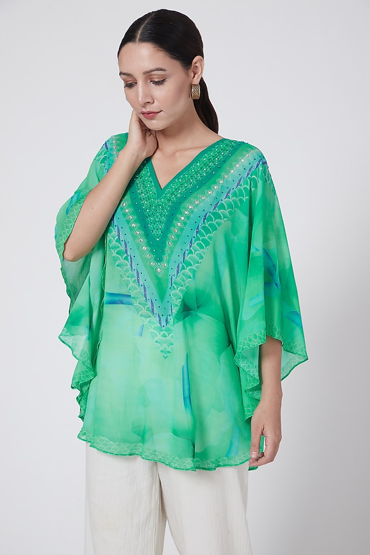 Turquoise Floral Printed Tunic by First Resort by Ramola Bachchan at Pernia's Pop Up Shop