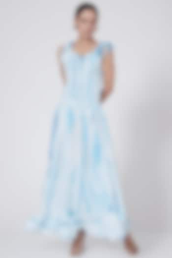 White & Blue Tie-Dye Smocked Dress by First Resort by Ramola Bachchan