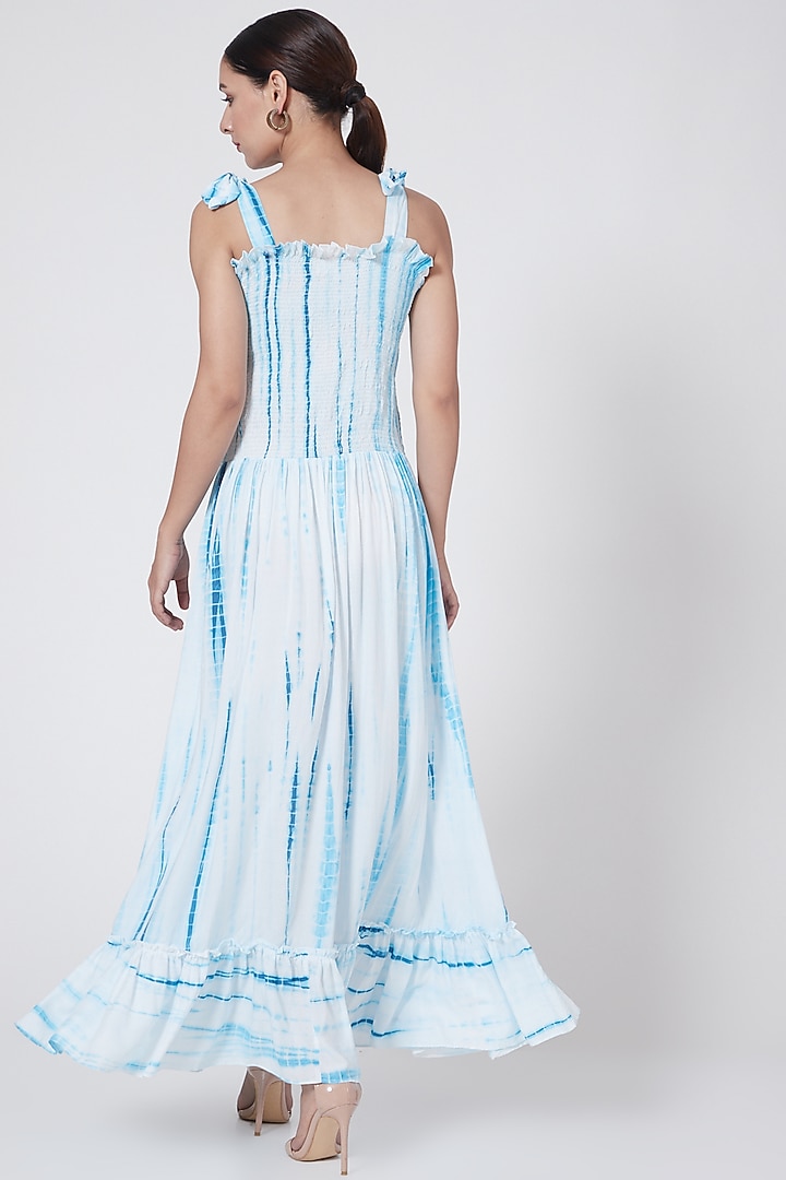 White & Blue Tie-Dye Smocked Summer Dress by First Resort by Ramola Bachchan at Pernia's Pop Up Shop