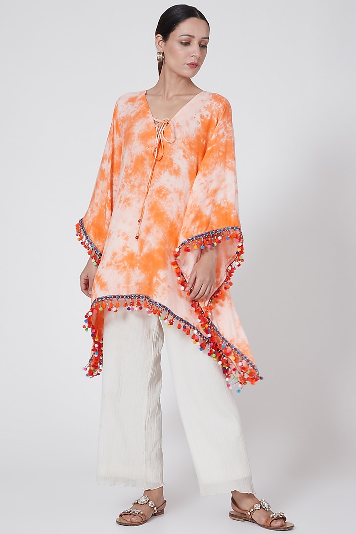 Orange Tie-Dye Poncho Top by First Resort by Ramola Bachchan