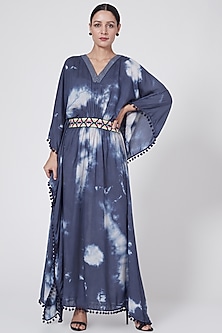 Cobalt Blue Tie-Up Kaftan by First Resort by Ramola Bachchan-TYE & DYE