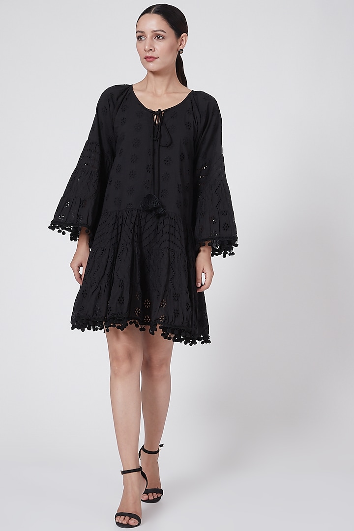 Black Eyelet Tiered Dress by First Resort by Ramola Bachchan
