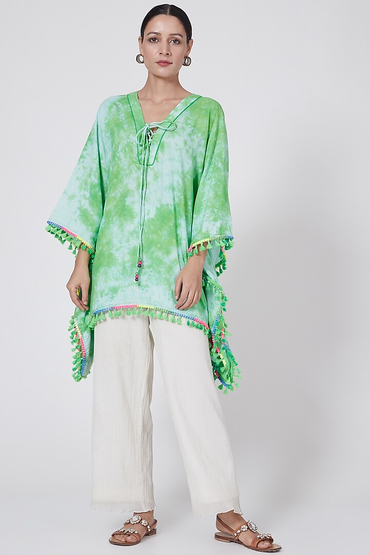 Emerald Green Tie-Dyed Poncho Top by First Resort by Ramola Bachchan
