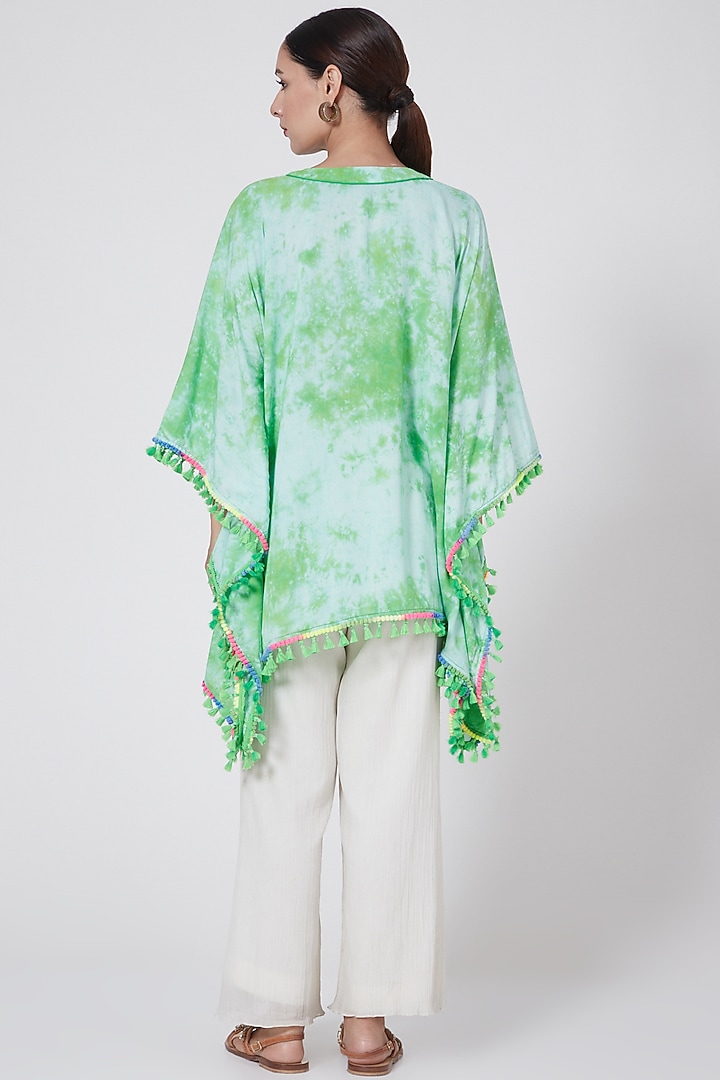 Emerald Green Tie-Dyed Poncho Top by First Resort by Ramola Bachchan at Pernia's Pop Up Shop
