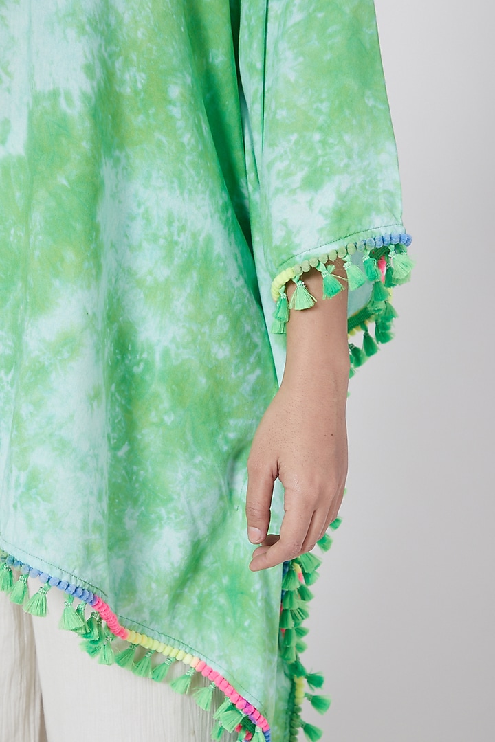 Emerald Green Tie-Dyed Poncho Top by First Resort by Ramola Bachchan at Pernia's Pop Up Shop