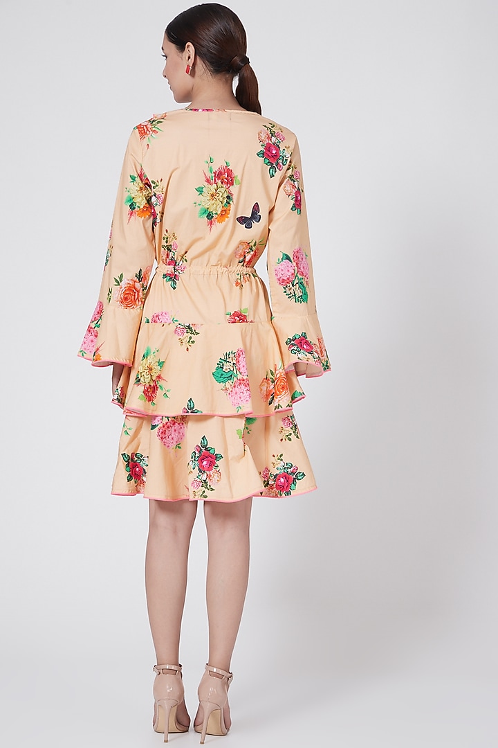 Yellow Floral Printed Summer Dress With Frills by First Resort by Ramola Bachchan at Pernia's Pop Up Shop
