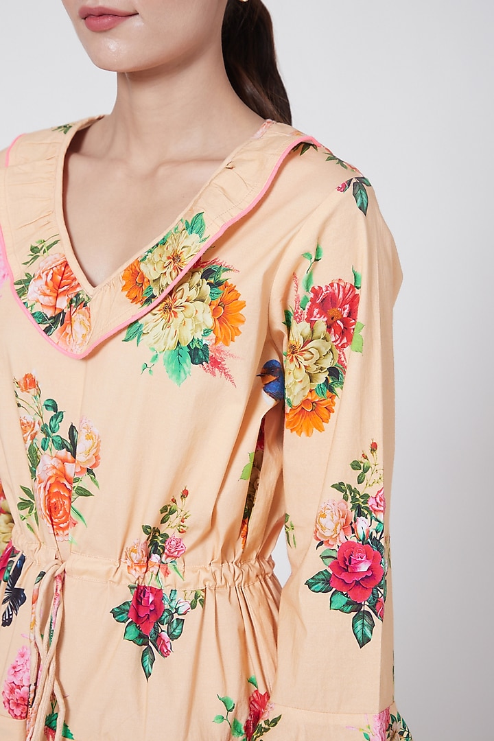 Yellow Floral Printed Summer Dress With Frills by First Resort by Ramola Bachchan at Pernia's Pop Up Shop