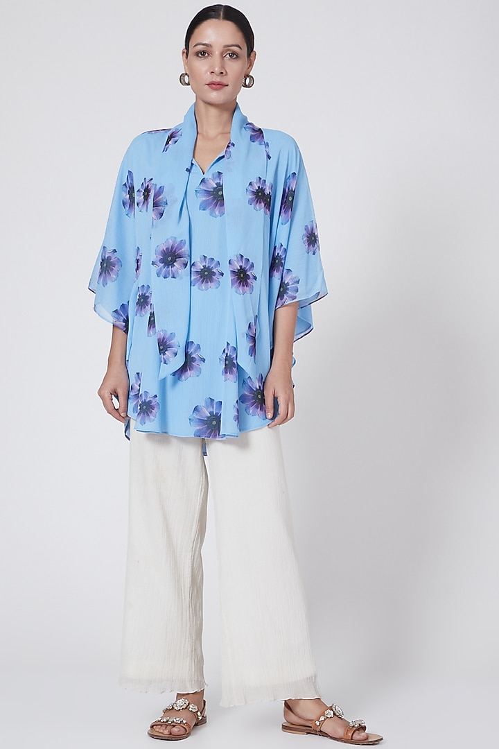 Sky Blue Floral Printed Top by First Resort by Ramola Bachchan at Pernia's Pop Up Shop