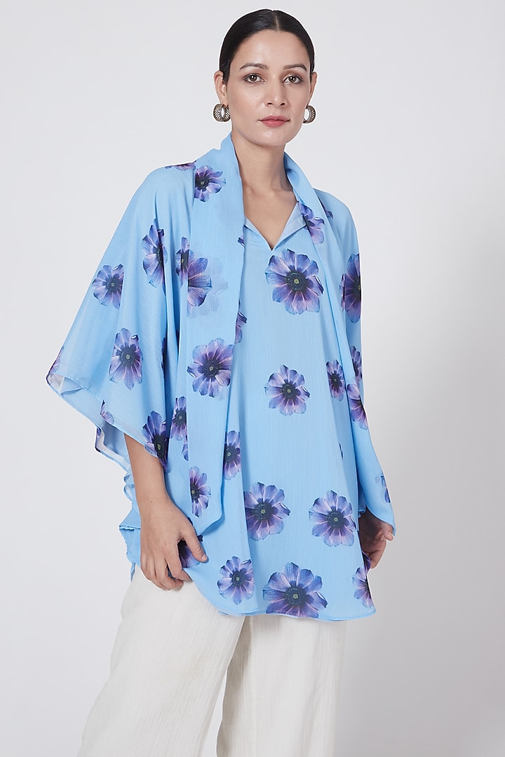 Sky Blue Floral Printed Top by First Resort by Ramola Bachchan at Pernia's Pop Up Shop