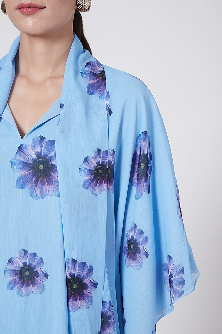 Sky Blue Floral Printed Top by First Resort by Ramola Bachchan at Pernia's Pop Up Shop