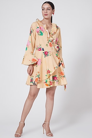 Yellow Ruffled Wrap-Around Dress by First Resort by Ramola Bachchan