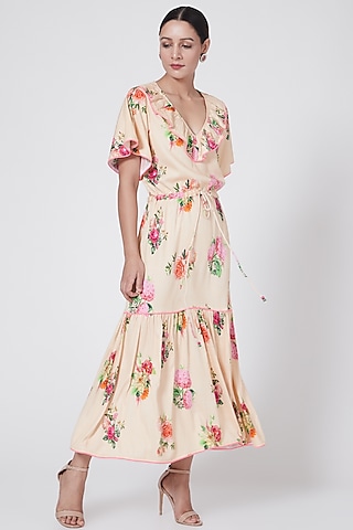 Yellow Ruffled Dress With Tassels by First Resort by Ramola Bachchan
