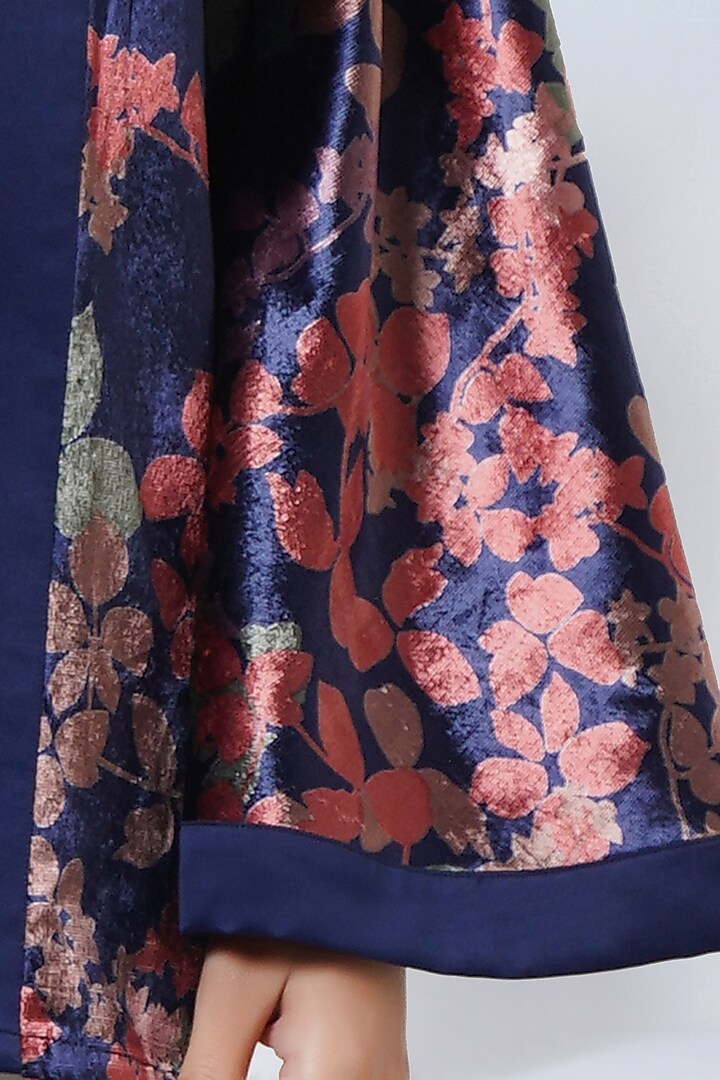 Cobalt Blue Velvet Floral Printed Cape by First Resort by Ramola Bachchan at Pernia's Pop Up Shop