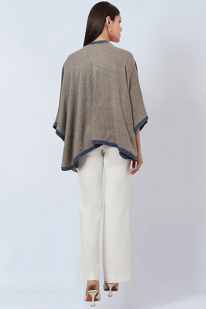 Stone Grey & Blue Cashmere Knitted Cape by First Resort by Ramola Bachchan at Pernia's Pop Up Shop