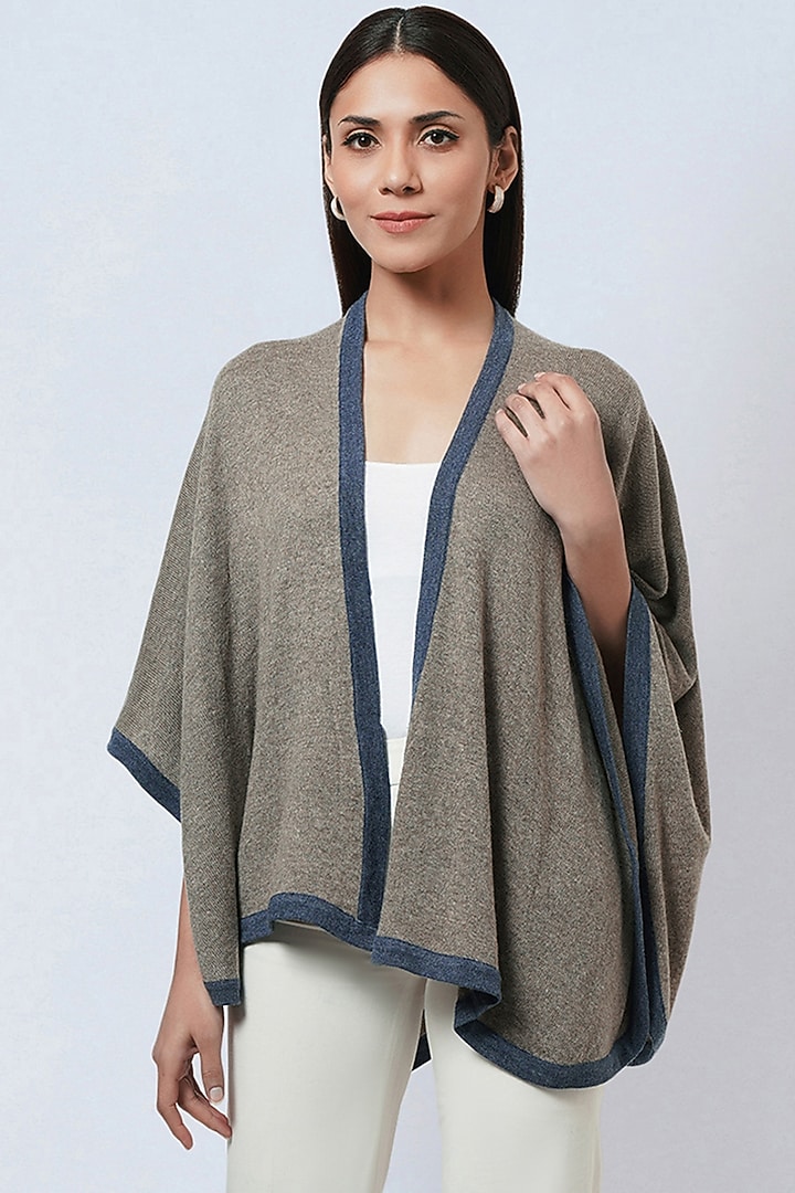 Stone Grey & Blue Cashmere Knitted Cape by First Resort by Ramola Bachchan at Pernia's Pop Up Shop