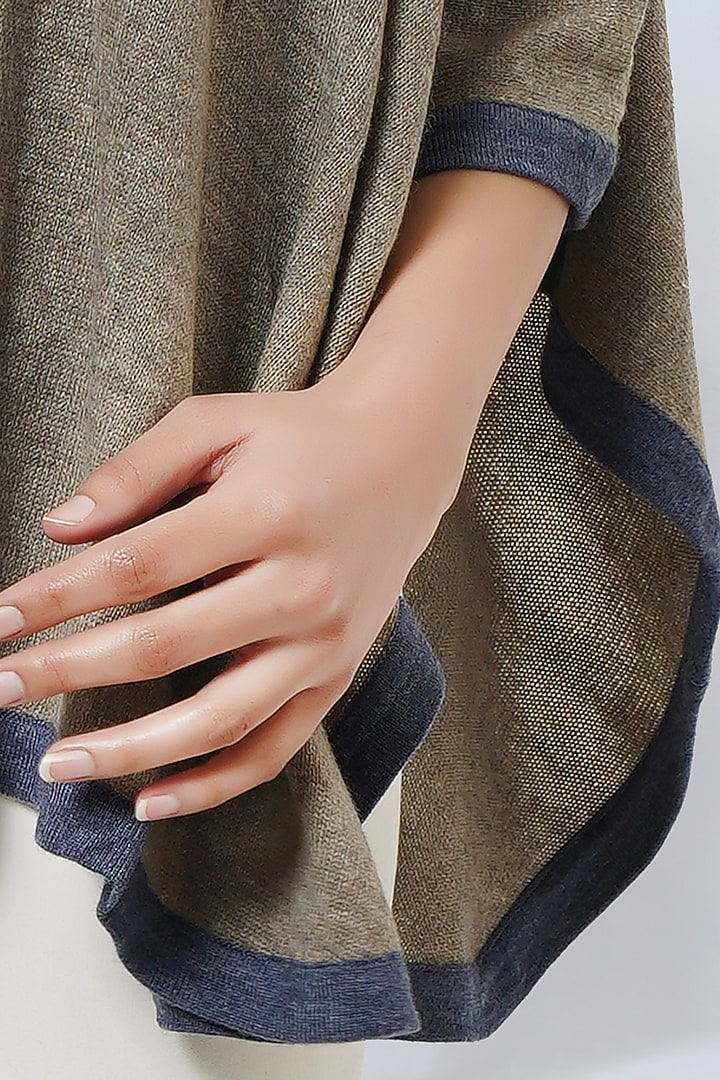 Stone Grey & Blue Cashmere Knitted Cape by First Resort by Ramola Bachchan at Pernia's Pop Up Shop