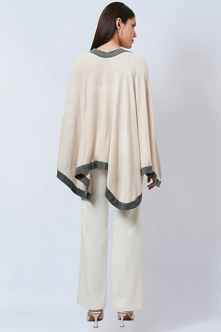 Cream & Grey Cashmere Knitted Cape by First Resort by Ramola Bachchan at Pernia's Pop Up Shop