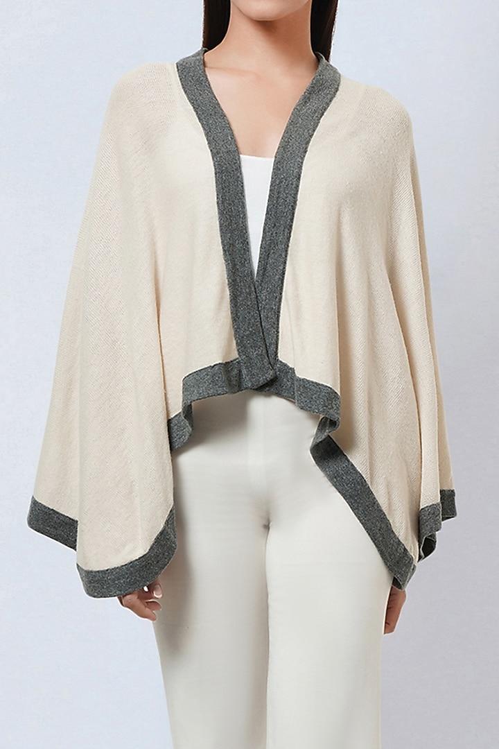 Cream & Grey Cashmere Knitted Cape by First Resort by Ramola Bachchan at Pernia's Pop Up Shop