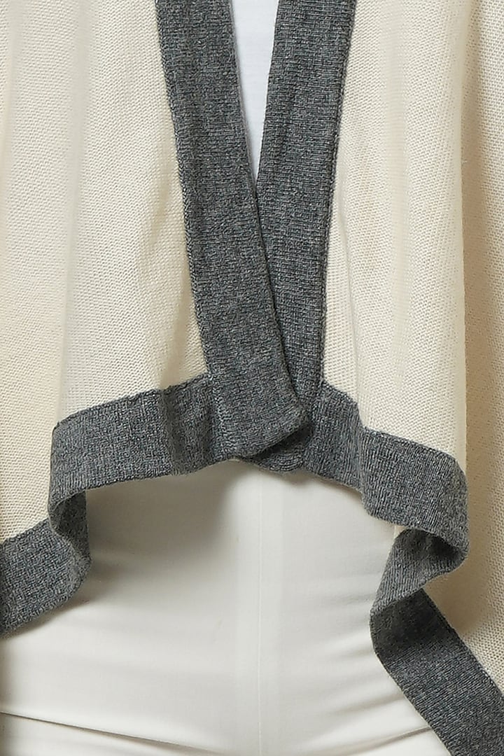 Cream & Grey Cashmere Knitted Cape by First Resort by Ramola Bachchan at Pernia's Pop Up Shop
