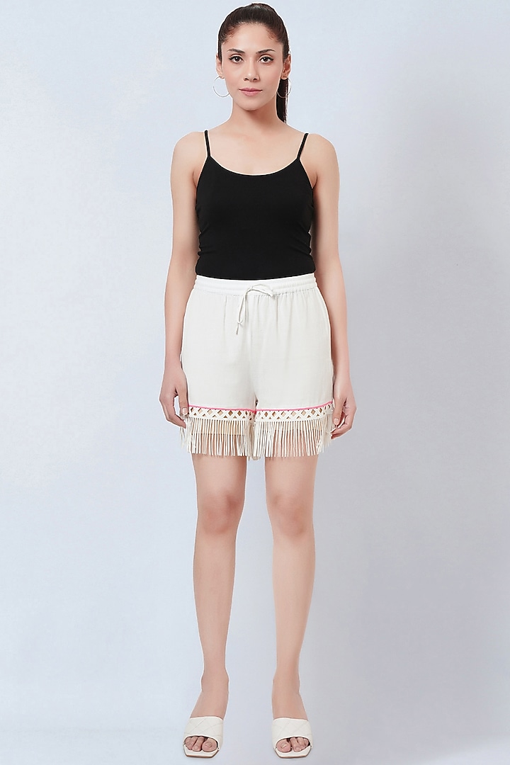 White Rayon Flex Shorts by First Resort by Ramola Bachchan