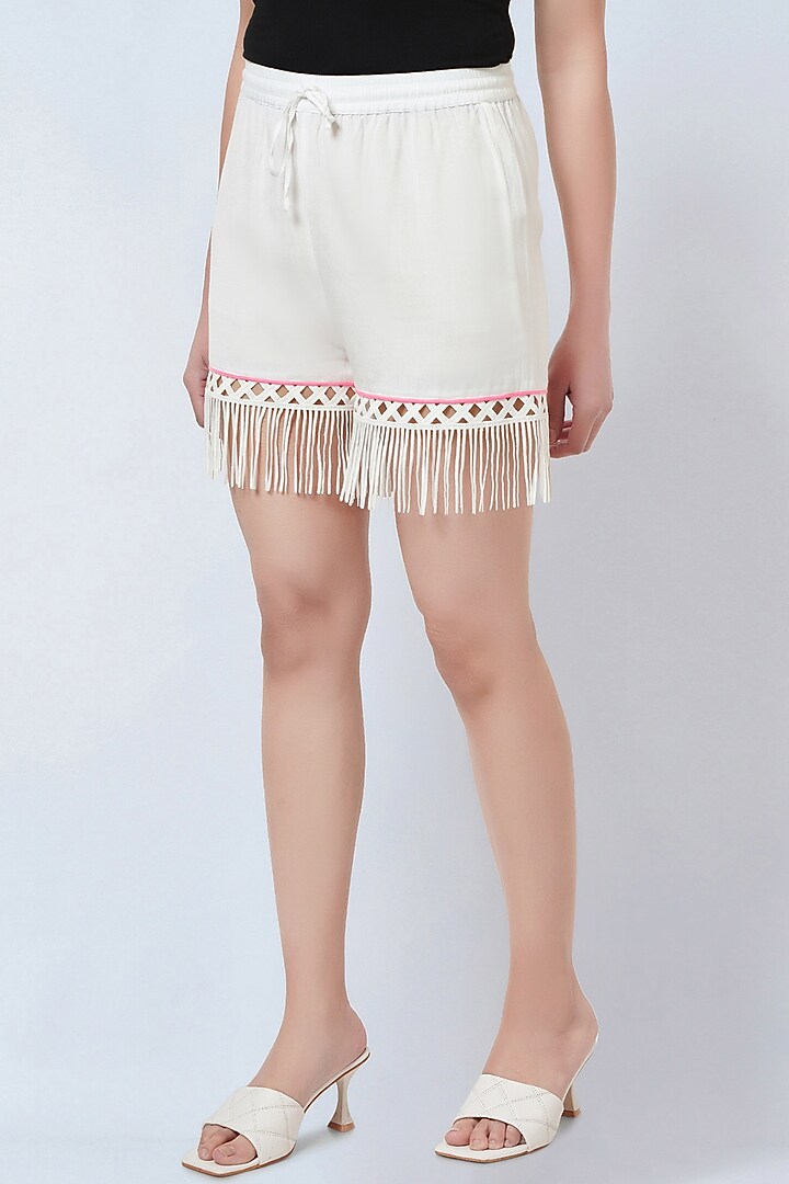 White Rayon Flex Shorts by First Resort by Ramola Bachchan at Pernia's Pop Up Shop
