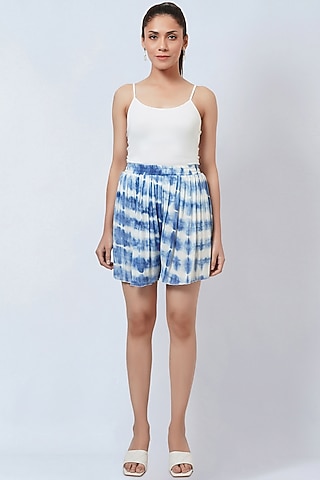Blue Viscose Rayon Tie-Dye Printed Shorts by First Resort by Ramola Bachchan