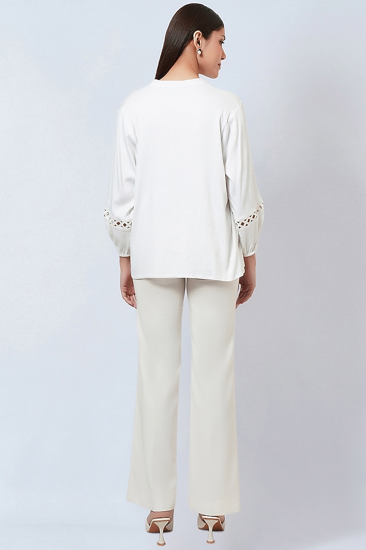 White Viscose Blouson Top by First Resort by Ramola Bachchan at Pernia's Pop Up Shop