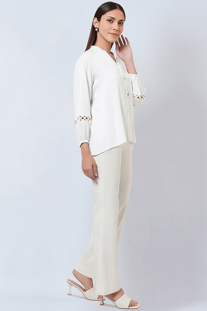 White Viscose Blouson Top by First Resort by Ramola Bachchan at Pernia's Pop Up Shop