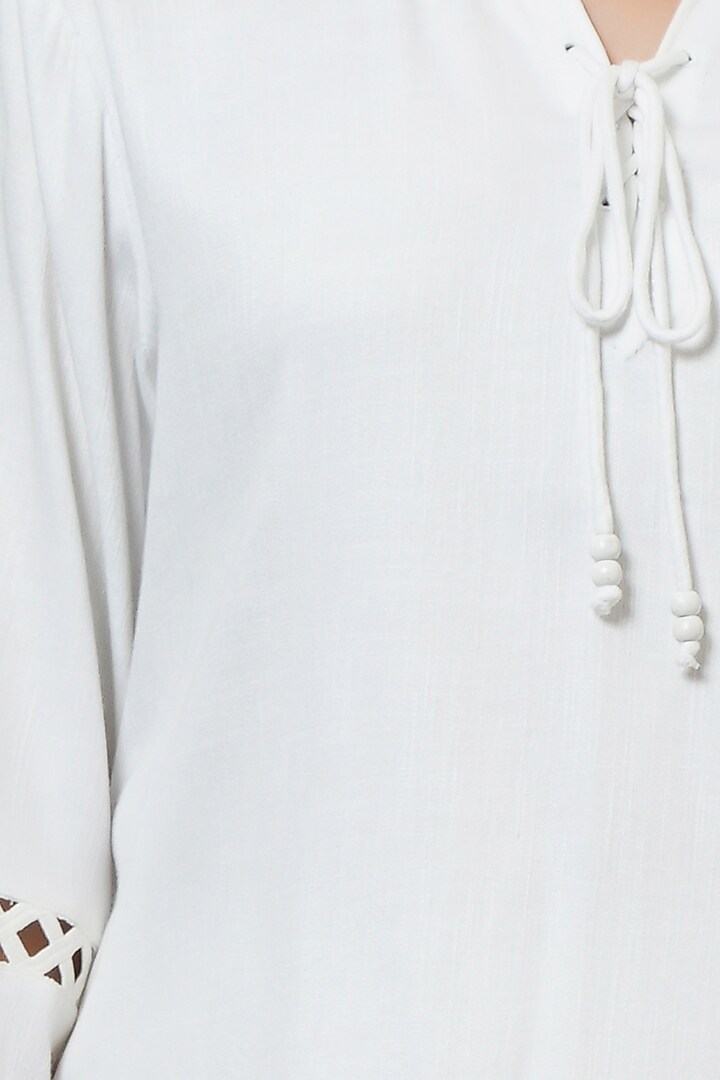 White Viscose Blouson Top by First Resort by Ramola Bachchan at Pernia's Pop Up Shop