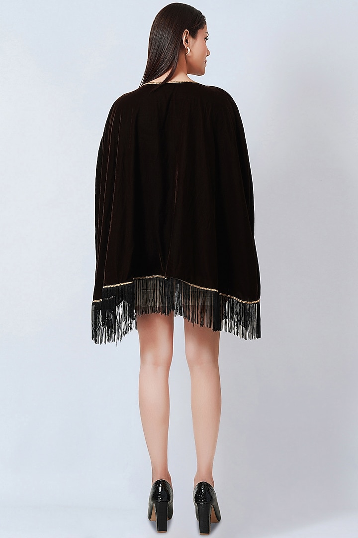 Brown Velvet Hand Embroidered Poncho Top by First Resort by Ramola Bachchan at Pernia's Pop Up Shop