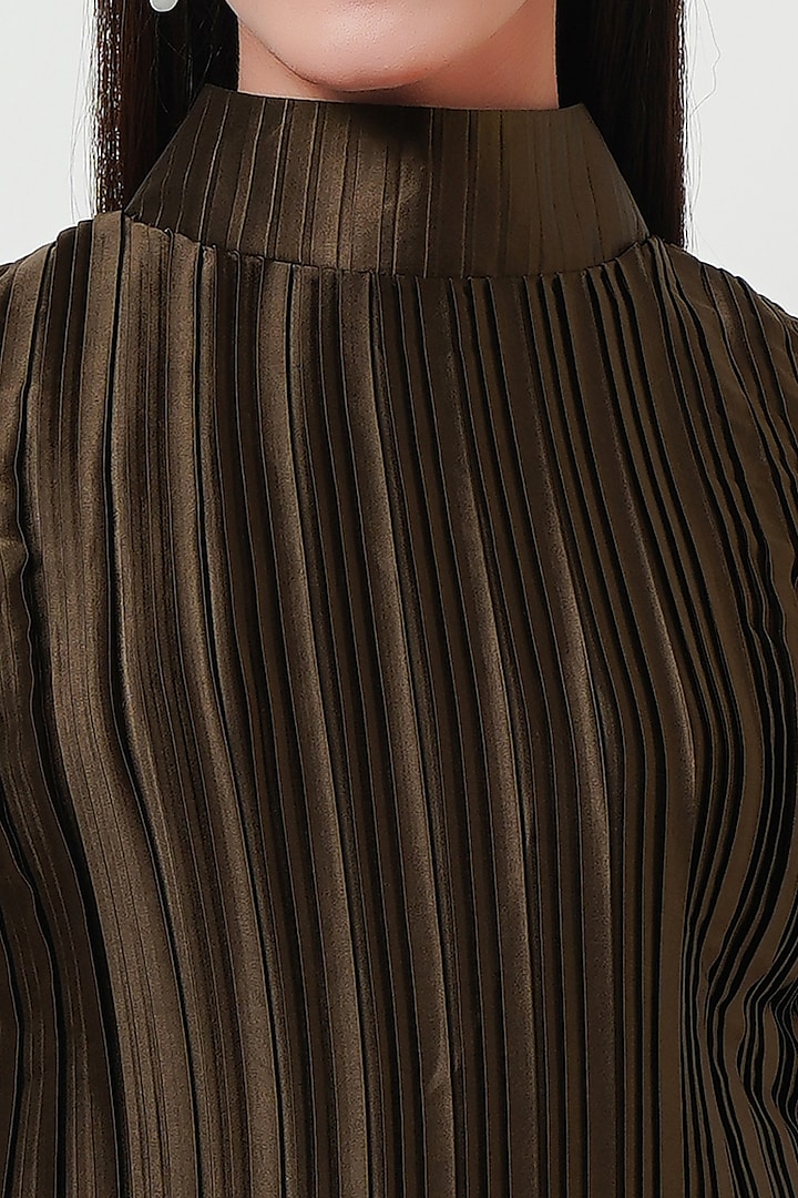 Brown Polyester Satin Box Pleated Top by First Resort by Ramola Bachchan at Pernia's Pop Up Shop