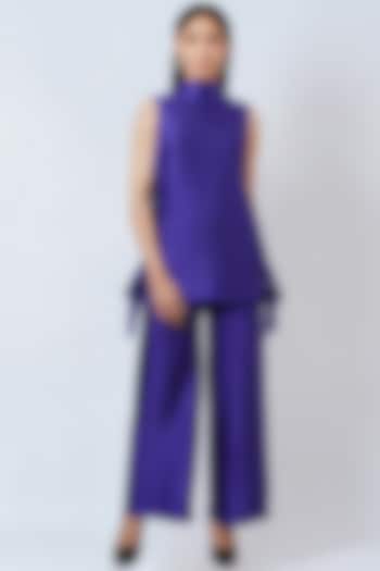 Purple Polyester Satin Box Pleated Top by First Resort by Ramola Bachchan