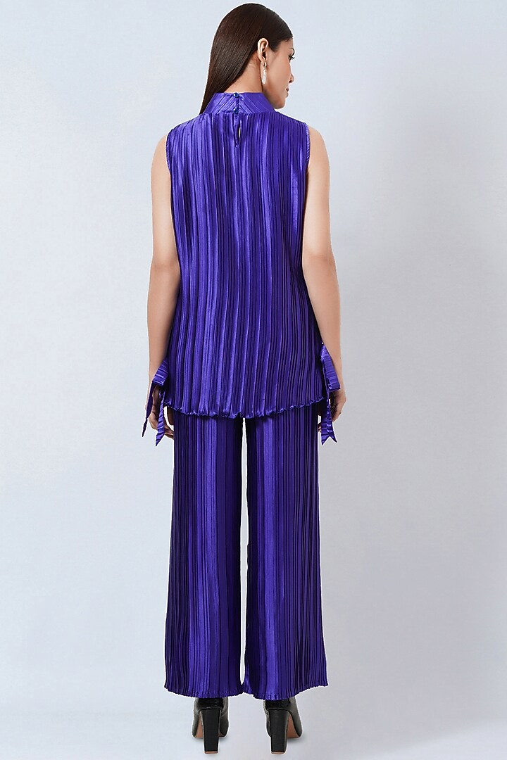 Purple Polyester Satin Box Pleated Top by First Resort by Ramola Bachchan at Pernia's Pop Up Shop