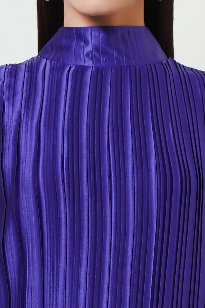 Purple Polyester Satin Box Pleated Top by First Resort by Ramola Bachchan at Pernia's Pop Up Shop