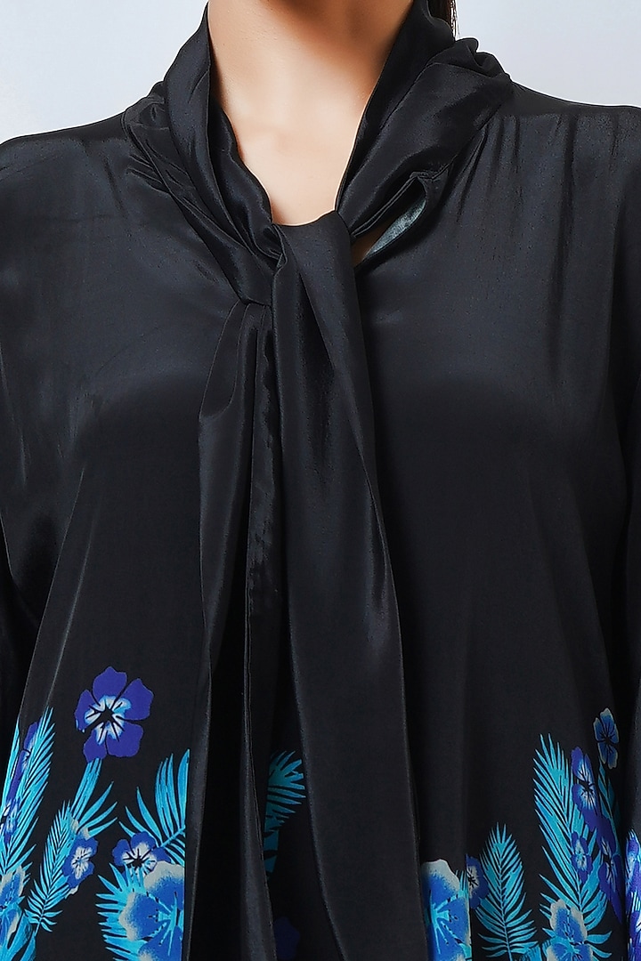 Black & Blue Viscose Crepe Floral Printed Top by First Resort by Ramola Bachchan at Pernia's Pop Up Shop