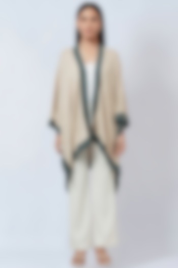 Beige & Grey Cashmere Knitted Cape by First Resort by Ramola Bachchan